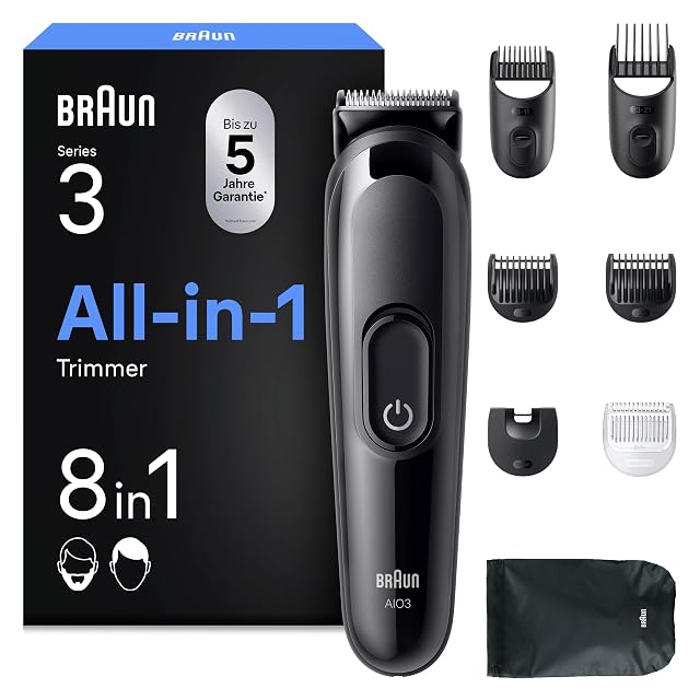 Kit per la cura Braun Multigroom Series 3 AIO3545 da otto pezzi con pettini e custodia