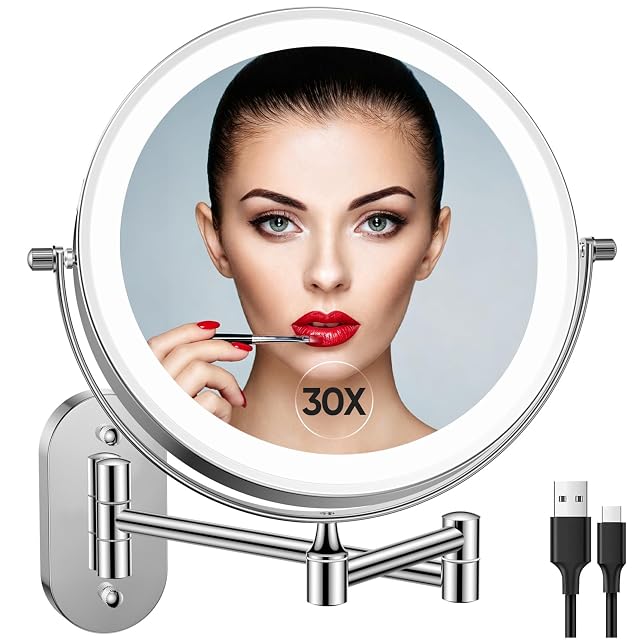 Specchio da trucco luminoso FUNTOUCH da parete su braccio estensibile