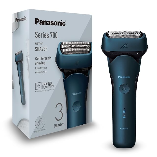 Rasoio a lamina Panasonic ES-ALT4B Series 700 blu scuro con rifinitore a scomparsa