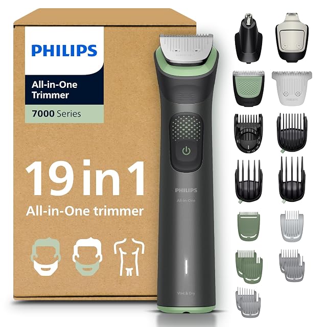 Kit per la cura Philips Multigroom 7000 MG7962 da diciannove pezzi con lama in metallo e rifinitore di dettaglio