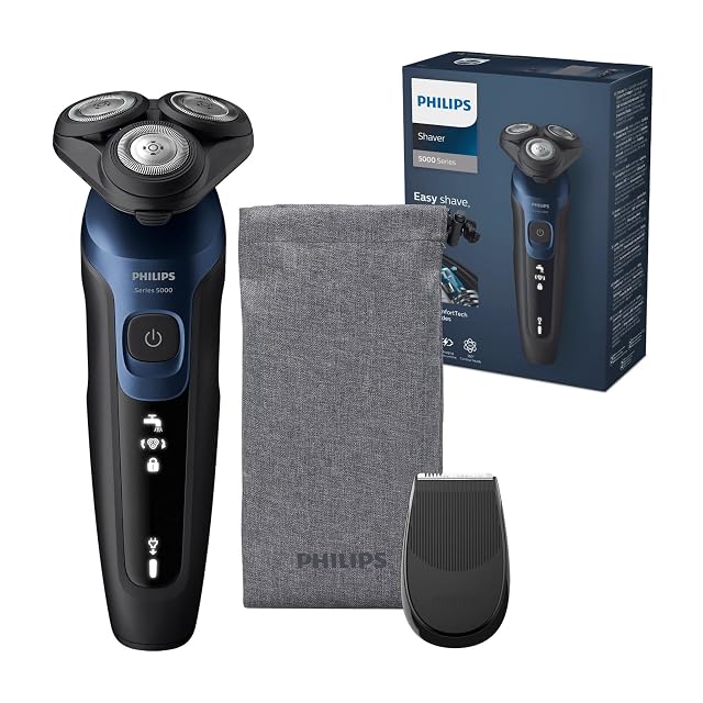 Rasoio rotante Philips Shaver 5000 S5465 blu metallizzato con rifinitore di precisione e custodia