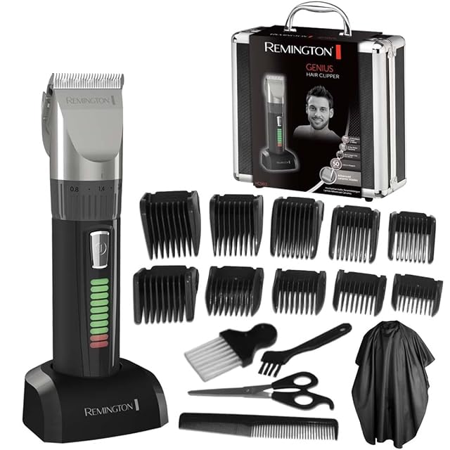 Tagliacapelli Remington HC5811 con custodia in alluminio, rialzi, forbici e mantellina da taglio