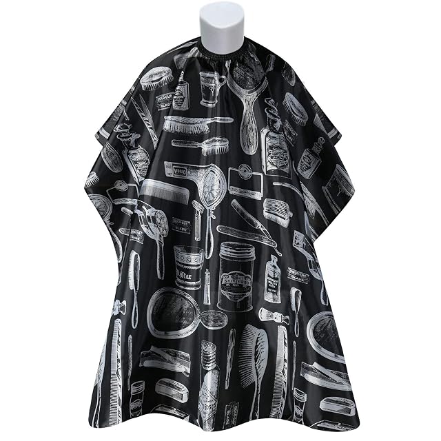 Mantellina da barbiere URAQT in nylon nero con chiusura al collo a velcro